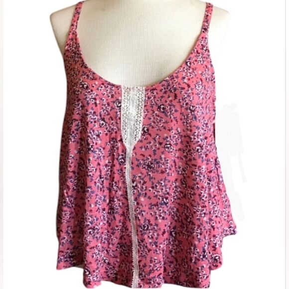Kimchi Blue Tank Top Urban Outfitters Floral Crochet A Line Trapeze Swing Pink M - Picture 1 of 12